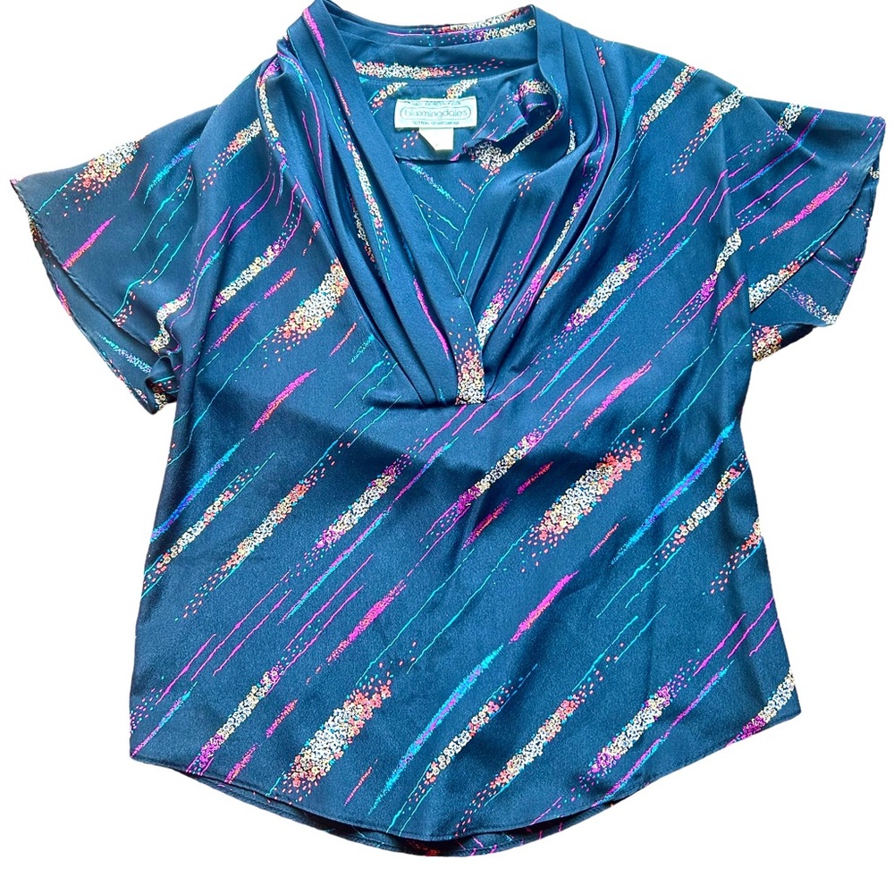 Vtg Bloomingdale Sutton Sportswear Black Blouse Shirt Top 80s 90s
